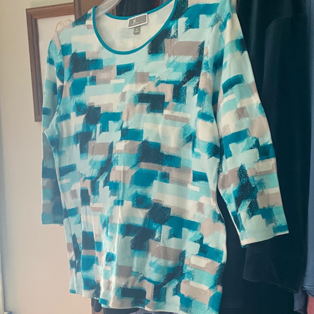 JM Collection Blue Abstract Print Blouse